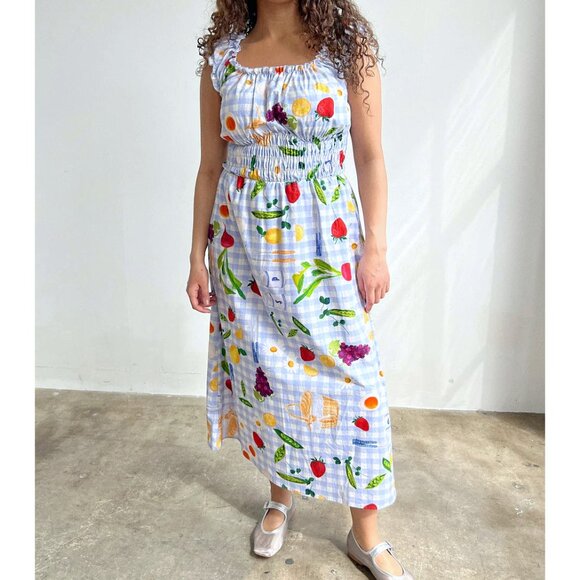 Lisa Says Gah Dresses & Skirts - NWT Lisa Says Gah Annie Picnic Alfresco Print Maxi Dress Blue Gingham Food 3XL